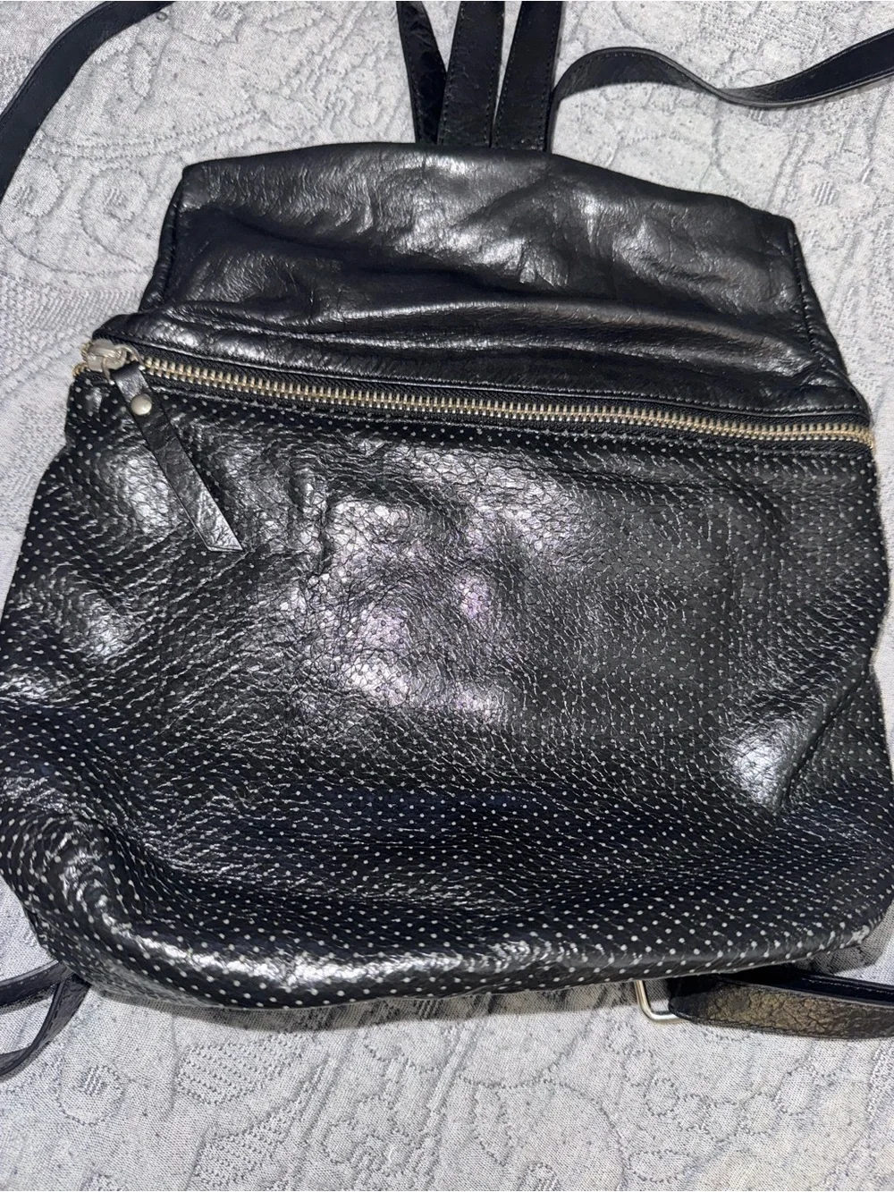 Latico Black Perforated Leather Riley Mini Backpack